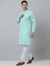 Men's Green Cotton Floral printed kurta Pyjama Set